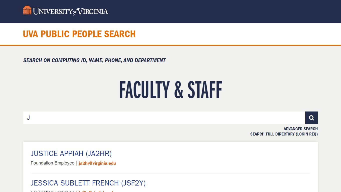 UVA Public People Search, U.Va.